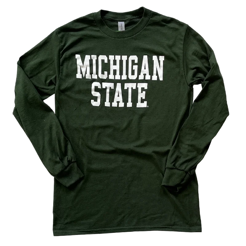 Michigan State Green Long Sleeve T-shirt-- Seamless Knitted Crochet
