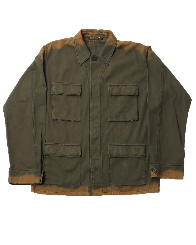 Olive Work shirt-- Ribbed Striped Patterned