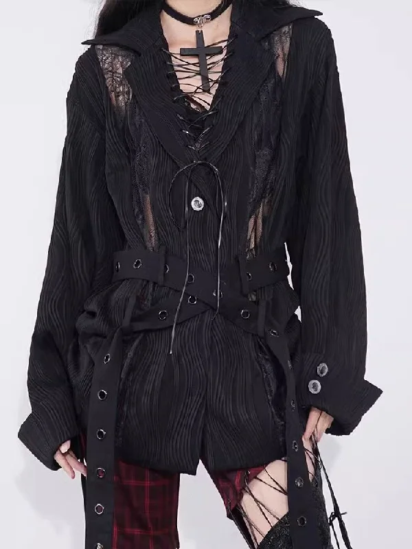 Niche Lace Patchwork Slouchy Multi-Wear Shirt【s0000004931】-- Ribbed T-Shirt High Neck Heavyweight Niche Lace Patchwork Slouchy Multi-Wear Shirt【s0000004931】-- Ribbed T-Shirt High Neck Heavyweight