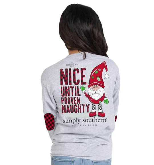 Simply Southern SS LS-NAUGHTY-HTHRGRY Long Sleeve Ladies T-Shirt-- Machine Wash Dry Clean Hand Wash Simply Southern SS LS-NAUGHTY-HTHRGRY Long Sleeve Ladies T-Shirt-- Machine Wash Dry Clean Hand Wash