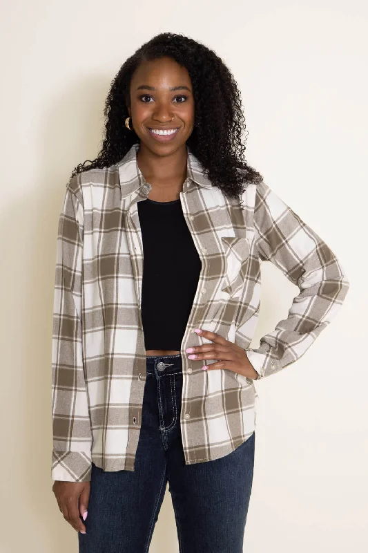 Thread & Supply Flannel Plaid Shirt for Women in White and Sage Green | T2543CFGK-CAPEGRN-- Fleece Nylon Spandex Thread & Supply Flannel Plaid Shirt for Women in White and Sage Green | T2543CFGK-CAPEGRN-- Fleece Nylon Spandex