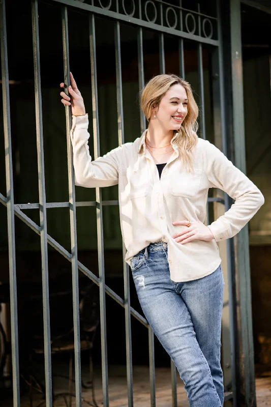 Thread & Supply Lewis Soft Luxe Button Up Shirt for Women in Oatmeal | T1084PVXTS-OATMEAL-- Jersey Fabric Tulle Fabric Batik Fabric