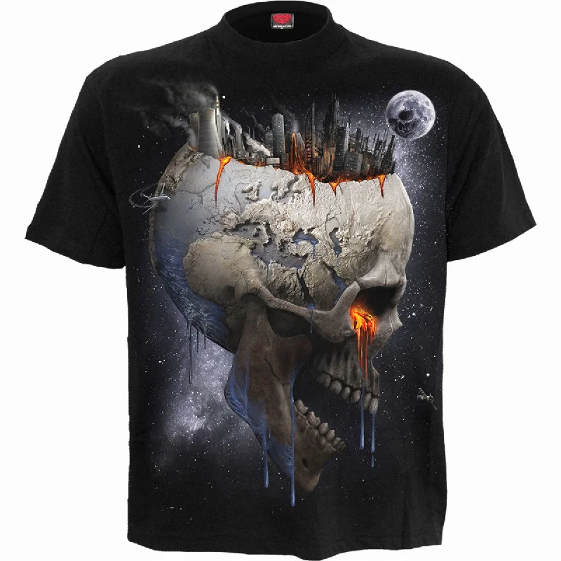 DEAD WORLD - T-Shirt Black-- V-Neck T-Shirt Long Sleeve Cotton