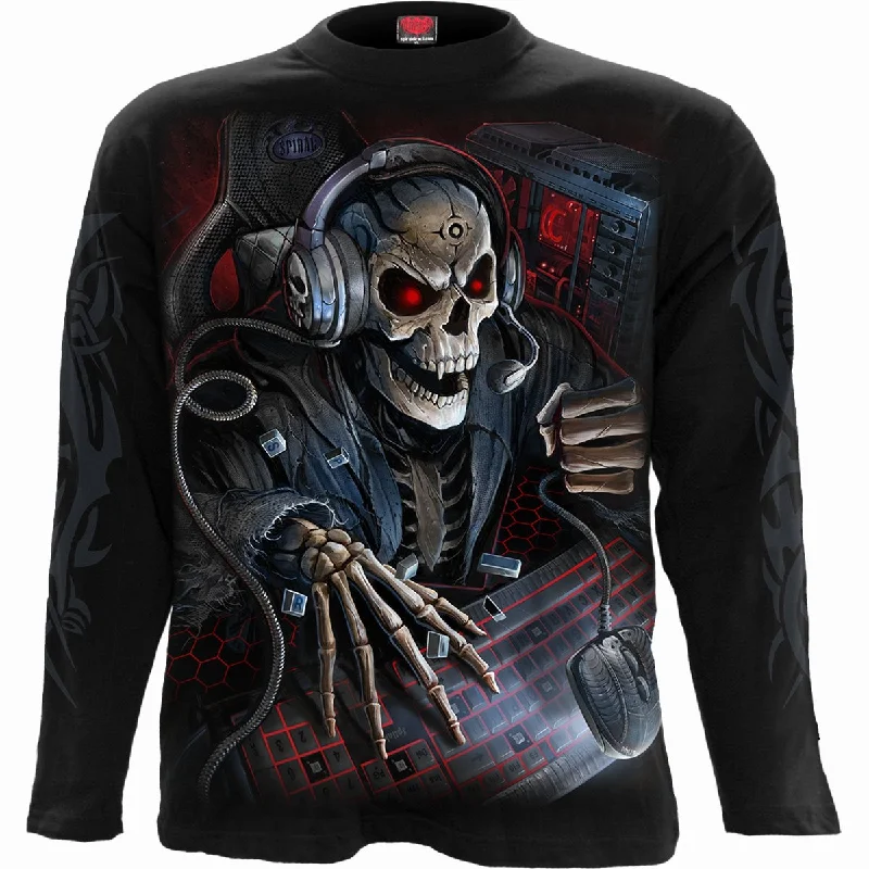 PC GAMER - Longsleeve T-Shirt Black-- Striped Floral Plaid