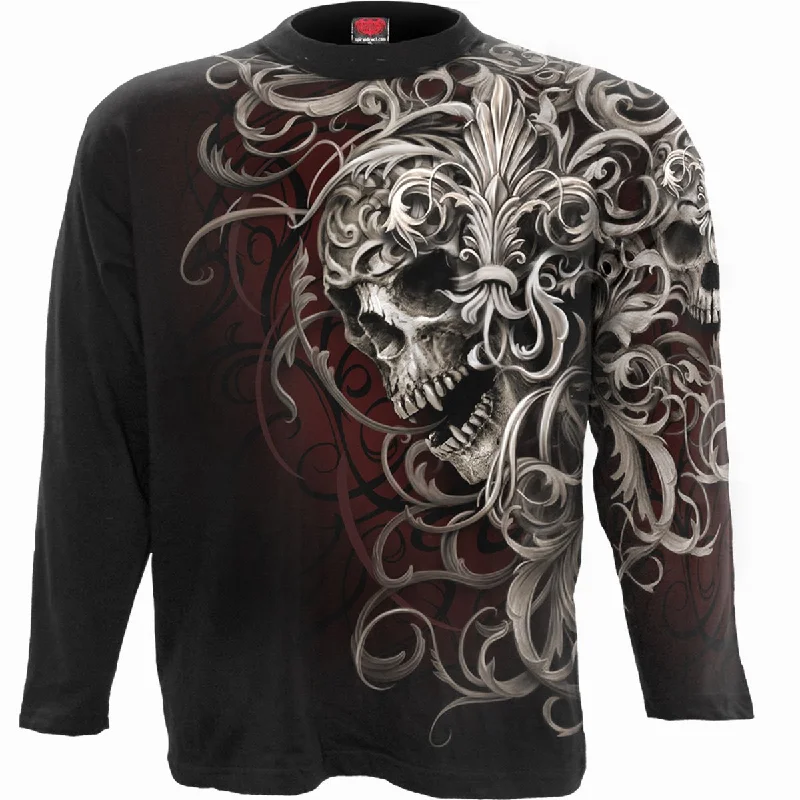 SKULL SHOULDER WRAP - Allover Longsleeve T-Shirt Black-- Cotton Fabric Linen Fabric Terry Fabric