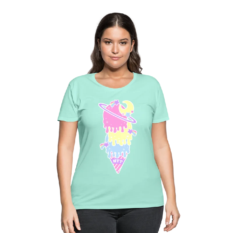 Kawaii cosmic melty ice cream Women’s Plus Size Curvy T-Shirt-- Embroidered Appliqued Beaded