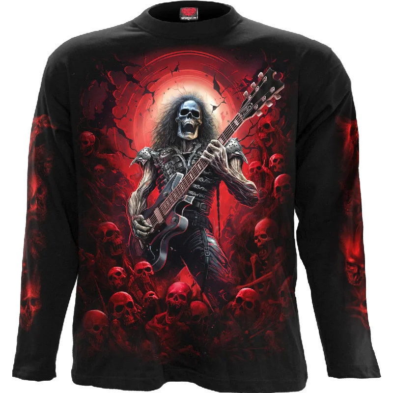 TOMB OF ROCK - Longsleeve T-Shirt Black-- Hooded Caped Shawl Collar
