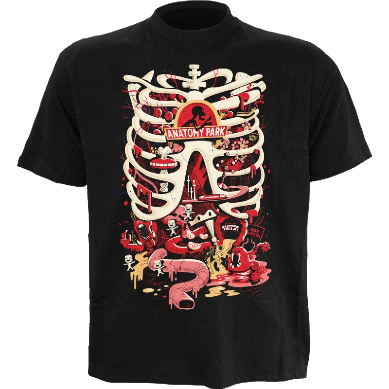 RICK AND MORTY - ANATOMY PARK   - Front Print T-Shirt Black-- Houndstooth Herringbone Solid