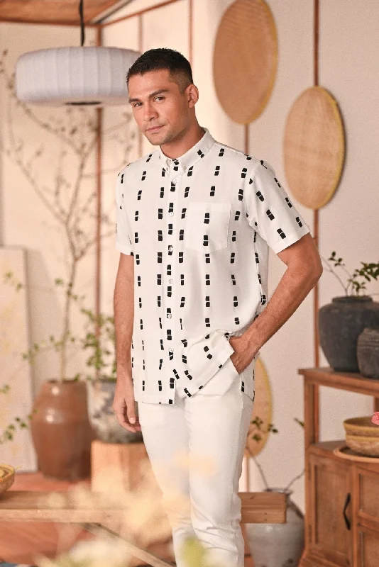 The Heiwa Men Batik Shirt - Sora-- Collared Crew Neck Turtle Neck
