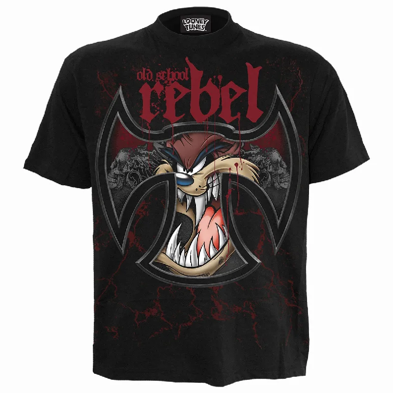 TAZ - OLD SCHOOL REBEL - Front Print T-Shirt Black-- Spandex Blend Rayon Blend Denim Blend