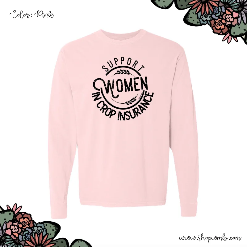 Support Women In Crop Insurance LONG SLEEVE T-Shirt (S-3XL) - Multiple Colors!-- Sequined Glittery Shiny Support Women In Crop Insurance LONG SLEEVE T-Shirt (S-3XL) - Multiple Colors!-- Sequined Glittery Shiny