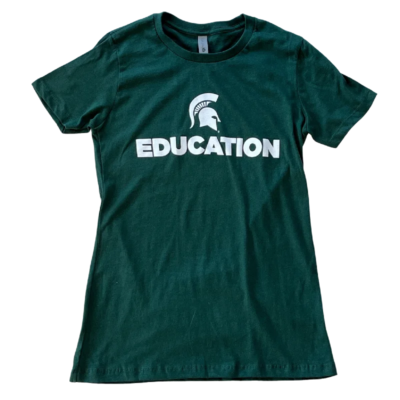 College of Education "Education " Women's Green Short Sleeve T-Shirt-- Asymmetrical Pockets Print College of Education "Education " Women's Green Short Sleeve T-Shirt-- Asymmetrical Pockets Print