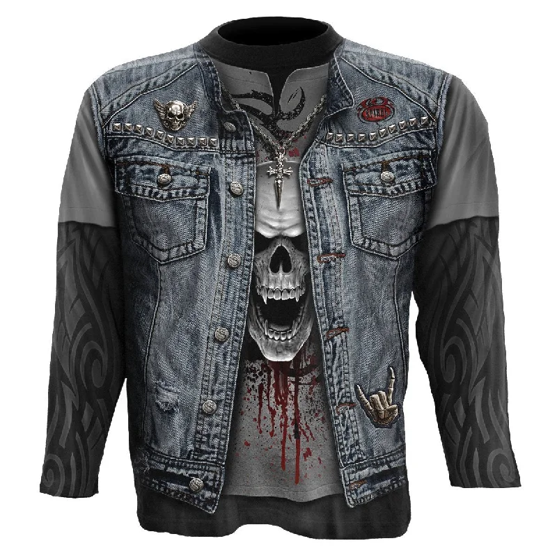THRASH METAL - Allover Longsleeve T-Shirt Black-- Chenille Blend Fleece Blend Nylon Blend