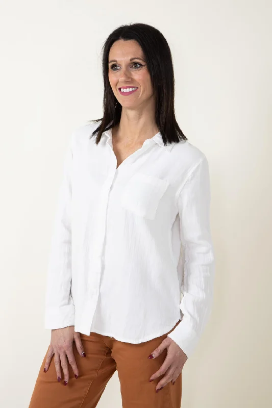 Thread & Supply Riley Button Up Shirt for Women in White | T1933DWCTS-WHITE-- Satin Blend Silk Blend Wool Blend