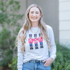 The Royal Standard TRS Women's Toy Soldier Long Sleeve Crew Neck T-Shirt Heathered White/Red-- Boxy Fit Fitted Loose The Royal Standard TRS Women's Toy Soldier Long Sleeve Crew Neck T-Shirt Heathered White/Red-- Boxy Fit Fitted Loose