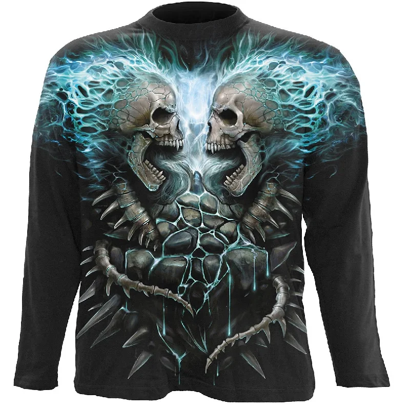 FLAMING SPINE - Allover Longsleeve T-Shirt Black-- Collared T-Shirt Boat Neck A-Line