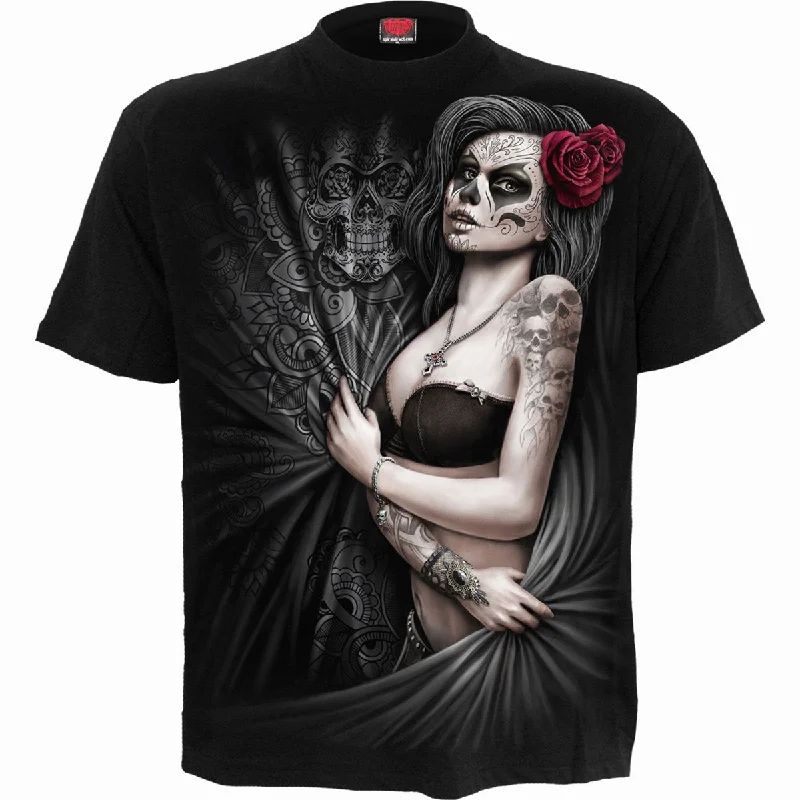 DEAD LOVE - T-Shirt Black-- Embroidered Appliqued Beaded