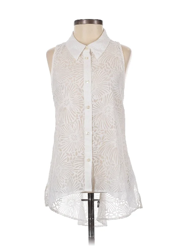 Sleeveless Button Down Shirt-- Fitted T-Shirt Seamless Stretchy