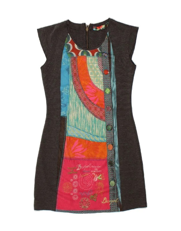 DESIGUAL Womens Sheath Dress UK 10 Small Grey Colourblock Polyester Tunics Evening elegant DESIGUAL Womens Sheath Dress UK 10 Small Grey Colourblock Polyester Tunics Evening elegant