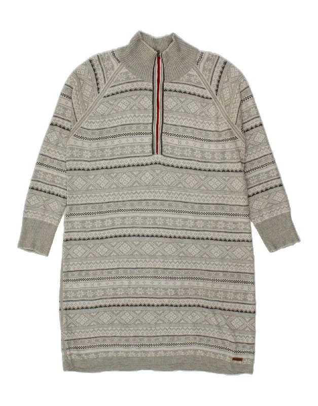 EDDIE BAUER Womens Zip Neck Jumper Dress UK 18 XL Grey Fair Isle Polyester Tunics Leisure comfortable EDDIE BAUER Womens Zip Neck Jumper Dress UK 18 XL Grey Fair Isle Polyester Tunics Leisure comfortable