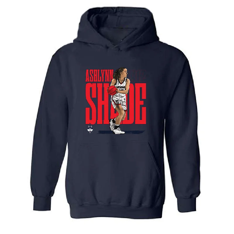 UConn - NCAA Women's Basketball : Ashlynn Shade - Individual Caricature Hooded Sweatshirt Hoodie with Slim Fit Tailored Modern UConn - NCAA Women's Basketball : Ashlynn Shade - Individual Caricature Hooded Sweatshirt Hoodie with Slim Fit Tailored Modern