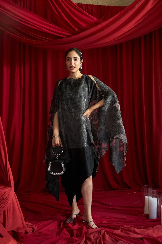 Slip Easy Dress With Organza Cape - Black Mist Tunics Trendy modern