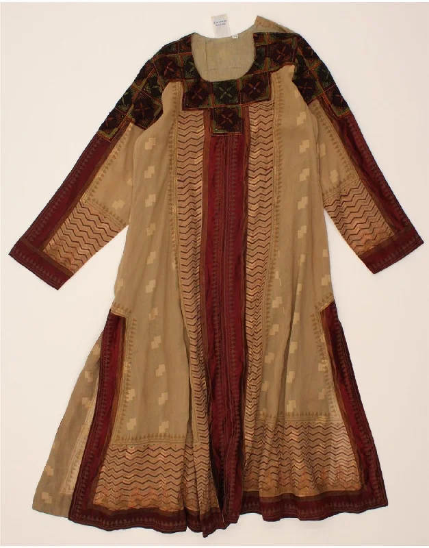 VINTAGE Womens Long Sleeve A-Line Dress EU 34 XS Beige Geometric Silk Off-the-shoulder Chic Trendy VINTAGE Womens Long Sleeve A-Line Dress EU 34 XS Beige Geometric Silk Off-the-shoulder Chic Trendy