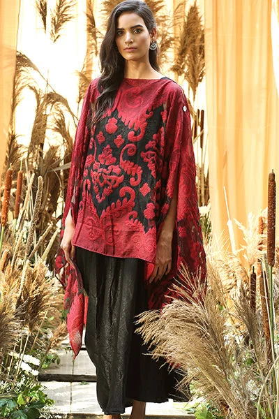 Slip-Easy Dress with Organza Cape - Red and Black Tunics Review highly