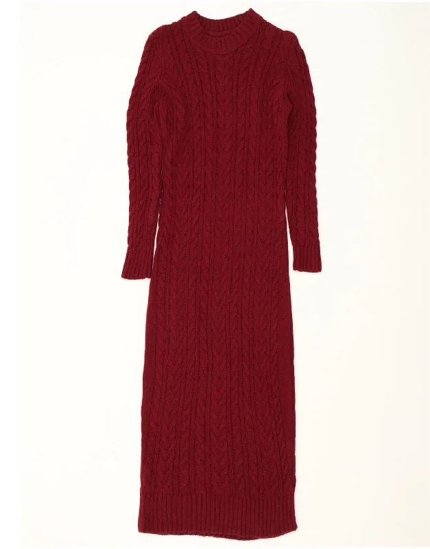 VINTAGE Womens Long Sleeve Jumper Dress UK 12 Medium Red Tunics Lace romantic