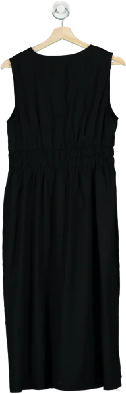 Threadbare Black Linen Vispeffercon Waist Tie Mid Dress UK 12 Tunics Formal black