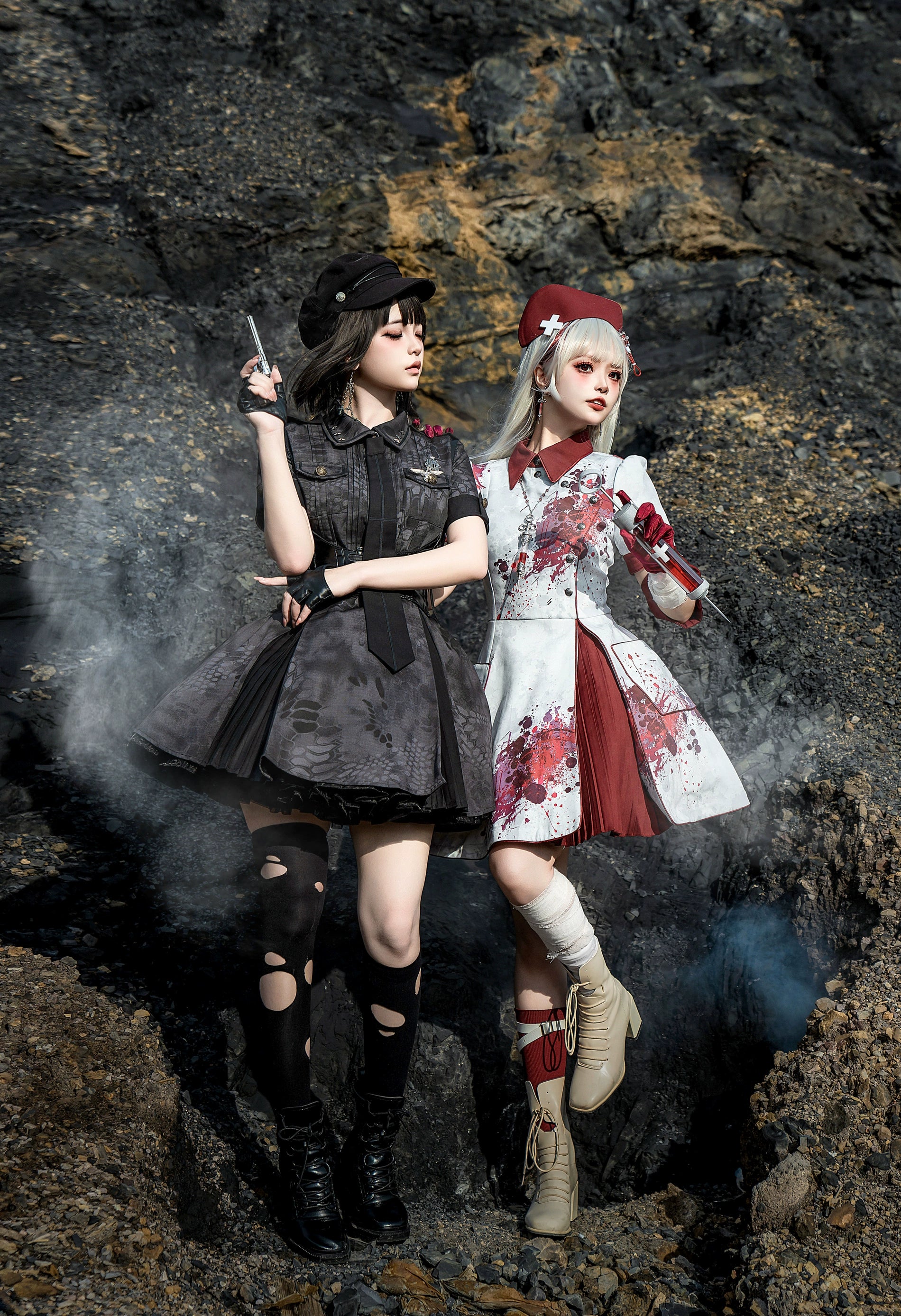 Your Highness~Iron Rose Black Mamba~Gothic Lolita OP Nurse Military Lolita Dress Tunics Bridal satin Your Highness~Iron Rose Black Mamba~Gothic Lolita OP Nurse Military Lolita Dress Tunics Bridal satin