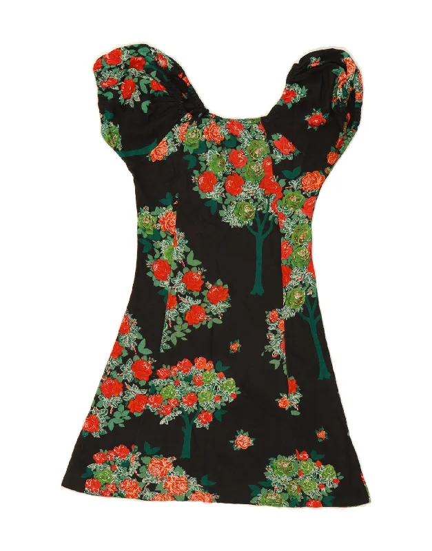 VINTAGE Womens A-Line Dress UK 4 XS Black Floral Tunics New arrival