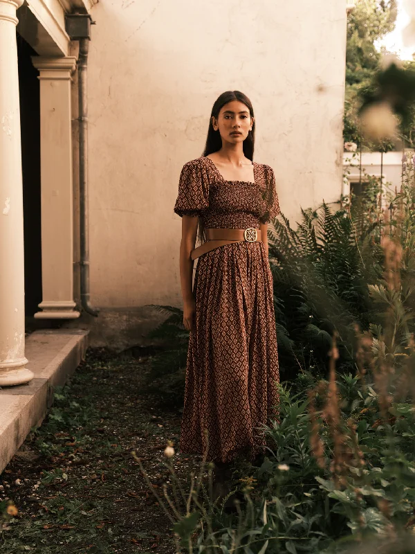 Smocked midi length dress empire Waist empire
