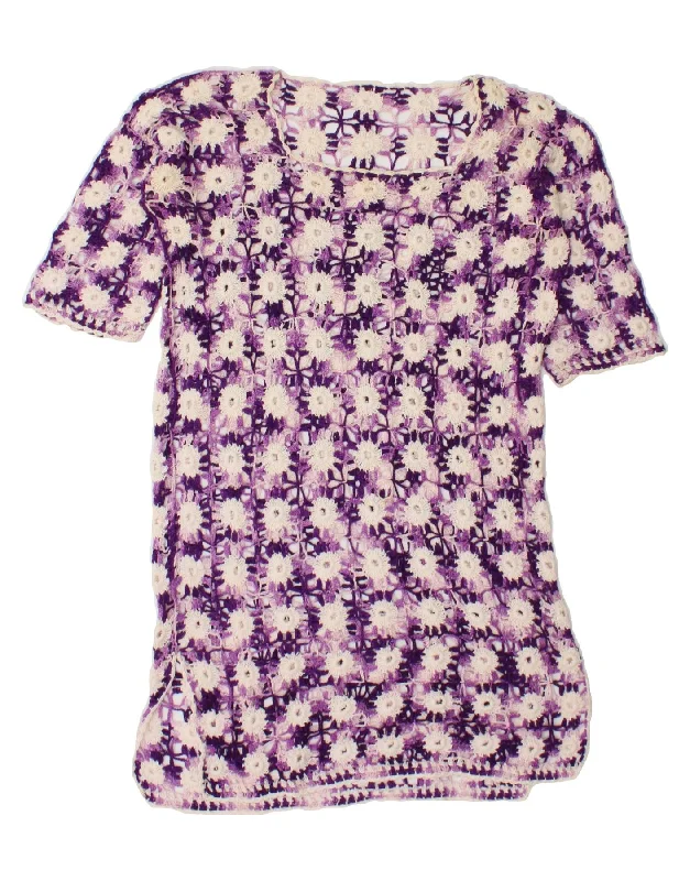 VINTAGE Womens Crochet Dress UK 12 Medium Purple Tunics Designer luxury