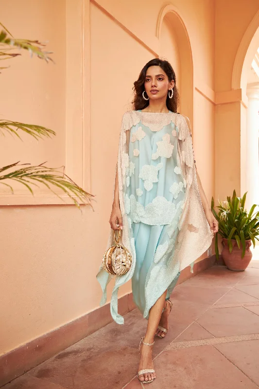 Slip Easy Dress with Organza Cape - Blush Green Tunics Sale discount