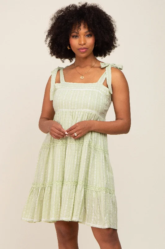 Sage Printed Sleeveless Tiered Dress Tunics Fleece cozy