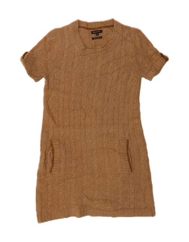 MASSIMO DUTTI Womens Short Sleeves Jumper Dress UK 12 Medium Brown Tunic Top Casual
