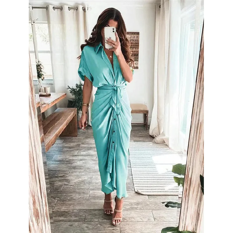 Women's Shirt Maxi Long Dress Tunics Yoga stretchy