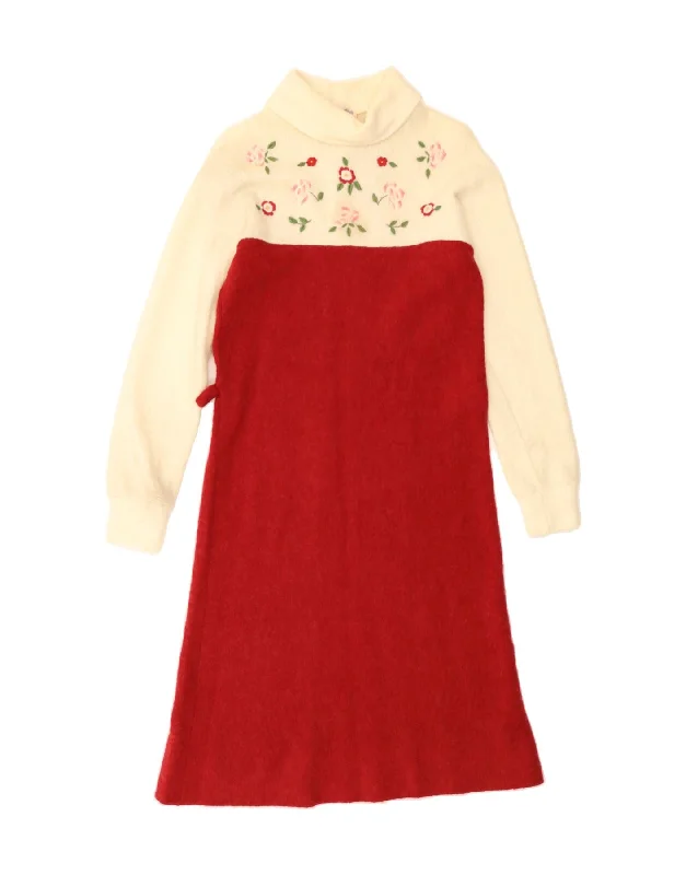 VINTAGE Womens Roll Neck Long Sleeve Jumper Dress IT 42 Medium Red Floral Tunics Leisure comfortable VINTAGE Womens Roll Neck Long Sleeve Jumper Dress IT 42 Medium Red Floral Tunics Leisure comfortable