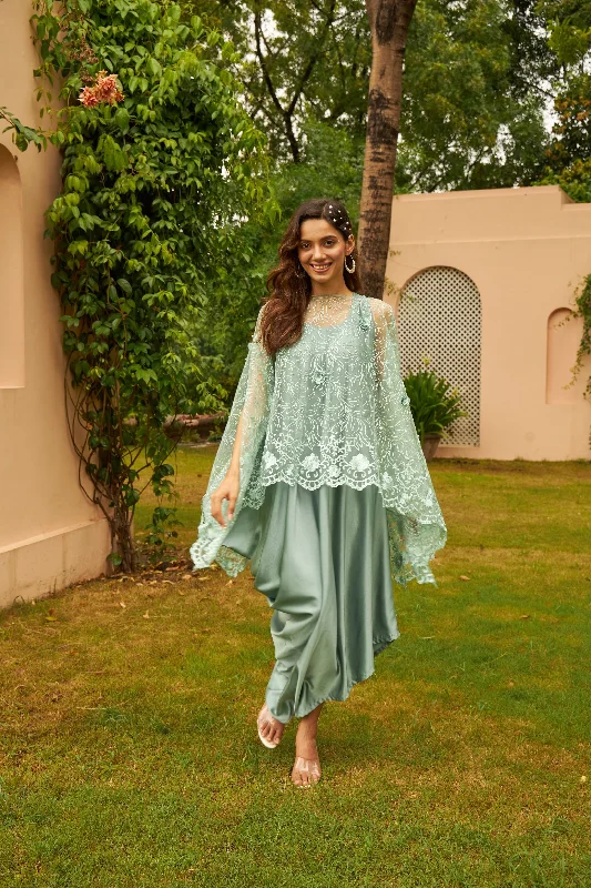 Sahanna Scalloped Floral Mesh Cape with Slip Easy Dress - Cool Green Tunics Bestseller popular Sahanna Scalloped Floral Mesh Cape with Slip Easy Dress - Cool Green Tunics Bestseller popular