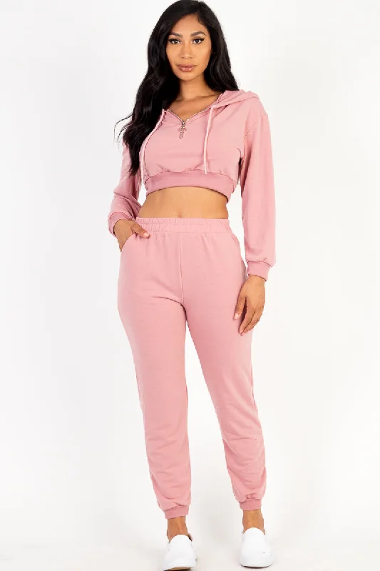 French Terry Joggers Set with Half-Zip Hoodie Hoodie with Ribbed Cuffs Snug Fit Comfort French Terry Joggers Set with Half-Zip Hoodie Hoodie with Ribbed Cuffs Snug Fit Comfort