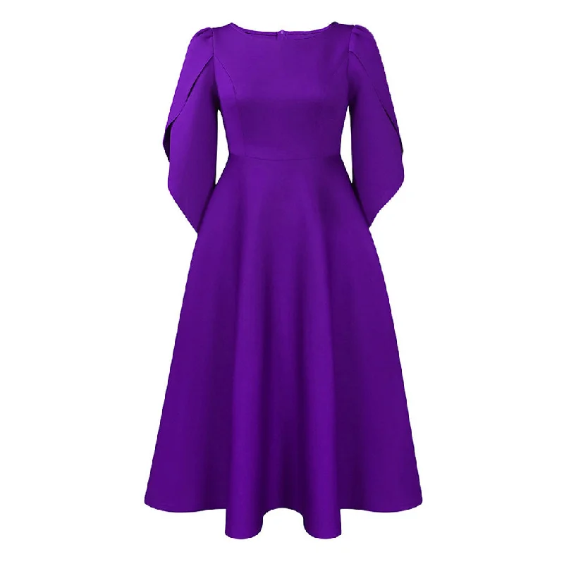 Elegant Boat Neck Tulip Sleeve Fit and Flare Midi Cocktail Dress Tunics Bridal satin Elegant Boat Neck Tulip Sleeve Fit and Flare Midi Cocktail Dress Tunics Bridal satin