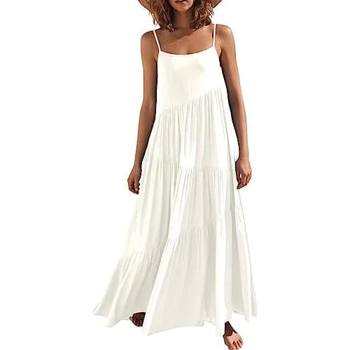 Women's Summer Casual Loose Sleeveless Spaghetti Strap Asymmetric Tiered Beach Maxi Long Dress Tunics Luxurious high-end Women's Summer Casual Loose Sleeveless Spaghetti Strap Asymmetric Tiered Beach Maxi Long Dress Tunics Luxurious high-end