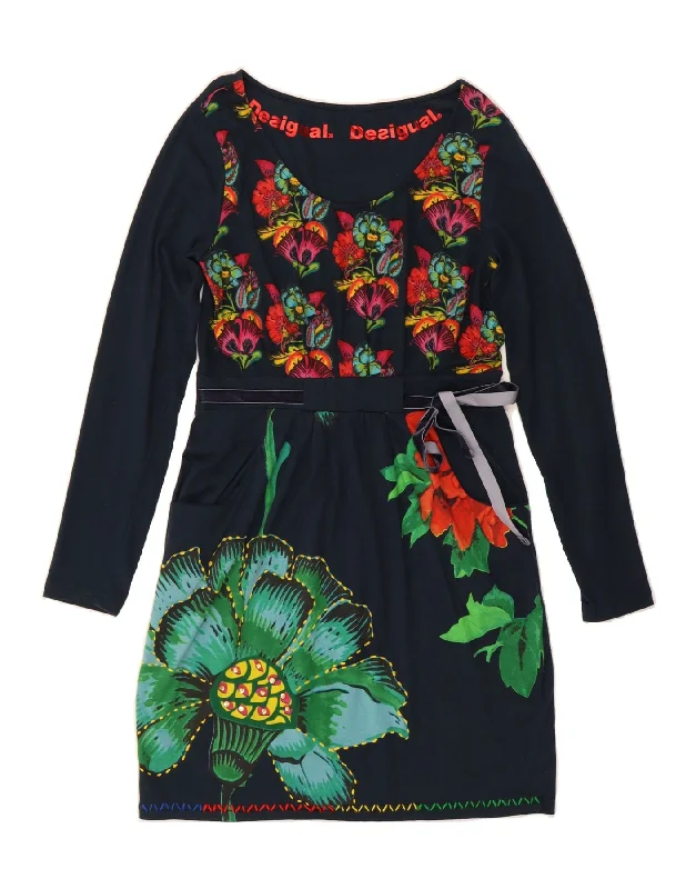 DESIGUAL Womens Long Sleeve Sheath Dress UK 14 Large Navy Blue Floral Tunics Occasion special DESIGUAL Womens Long Sleeve Sheath Dress UK 14 Large Navy Blue Floral Tunics Occasion special