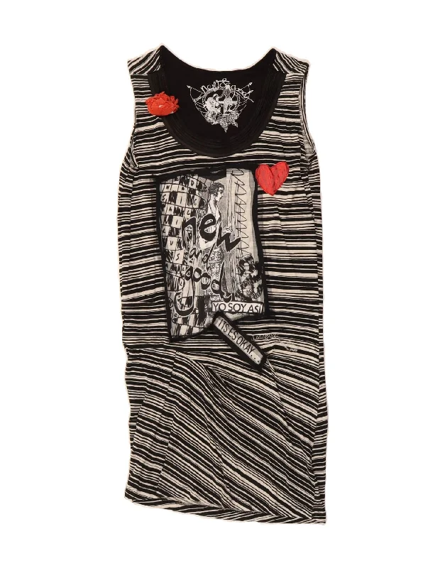 DESIGUAL Womens Sleeveless Sheath Dress UK 10 Small Black Striped Tunics Summer linen DESIGUAL Womens Sleeveless Sheath Dress UK 10 Small Black Striped Tunics Summer linen