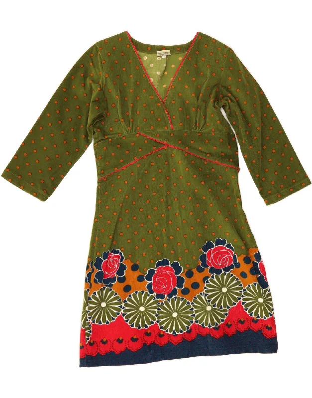 VINTAGE Womens 3/4 Sleeve Corduroy A-Line Dress EU 40 Medium Green Floral Tunics Travel practical VINTAGE Womens 3/4 Sleeve Corduroy A-Line Dress EU 40 Medium Green Floral Tunics Travel practical