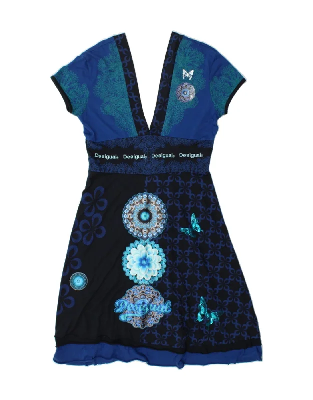 DESIGUAL Womens Graphic A-Line Dress UK 14 Large Blue Floral Butterfly Tunics Custom made DESIGUAL Womens Graphic A-Line Dress UK 14 Large Blue Floral Butterfly Tunics Custom made
