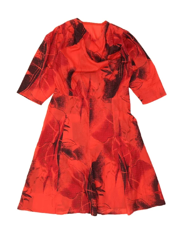 VINTAGE Womens Abstract Pattern 3/4 Sleeve A-Line Dress UK 14 Medium Red Tunics Bestseller popular