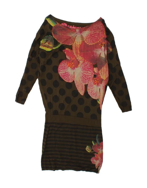 DESIGUAL Womens Drop Waist Dress UK 14 Large Khaki Floral Viscose Tunics Long Elegant DESIGUAL Womens Drop Waist Dress UK 14 Large Khaki Floral Viscose Tunics Long Elegant