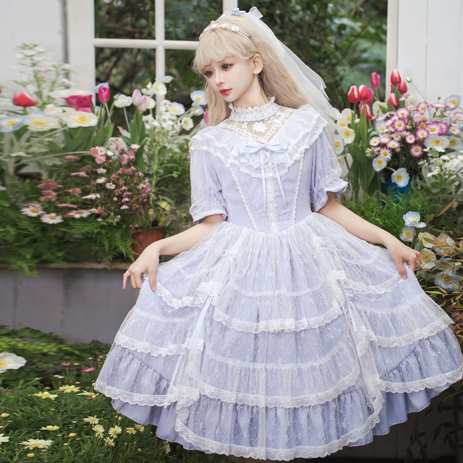 Eieyomi~Iris Love~Classic Lolita OP Princess Lolita Puff Dress and Veil Tunics Running lightweight Eieyomi~Iris Love~Classic Lolita OP Princess Lolita Puff Dress and Veil Tunics Running lightweight